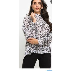 AngelEye Leopard Print High Neck Long Sleeve Chiffon Blouse Size 10